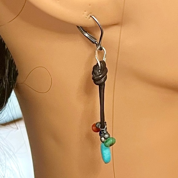 925 leather dangling pierced earrings w/faux stones jewelry - Picture 4 of 16